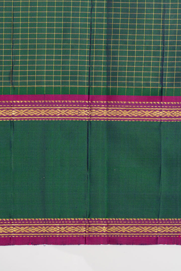 Yellow and peacock green Zari checks  pure kanchipuram silk saree