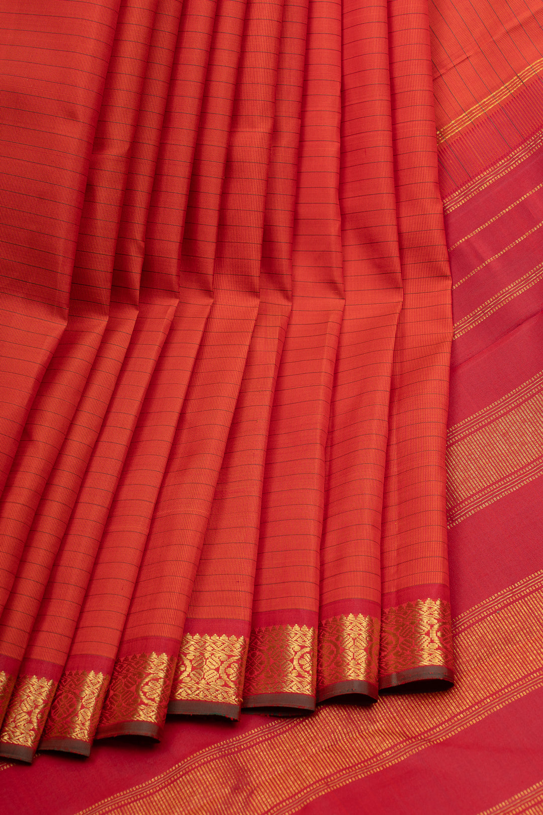 Rust orange stripes pure kanchipuram silk saree