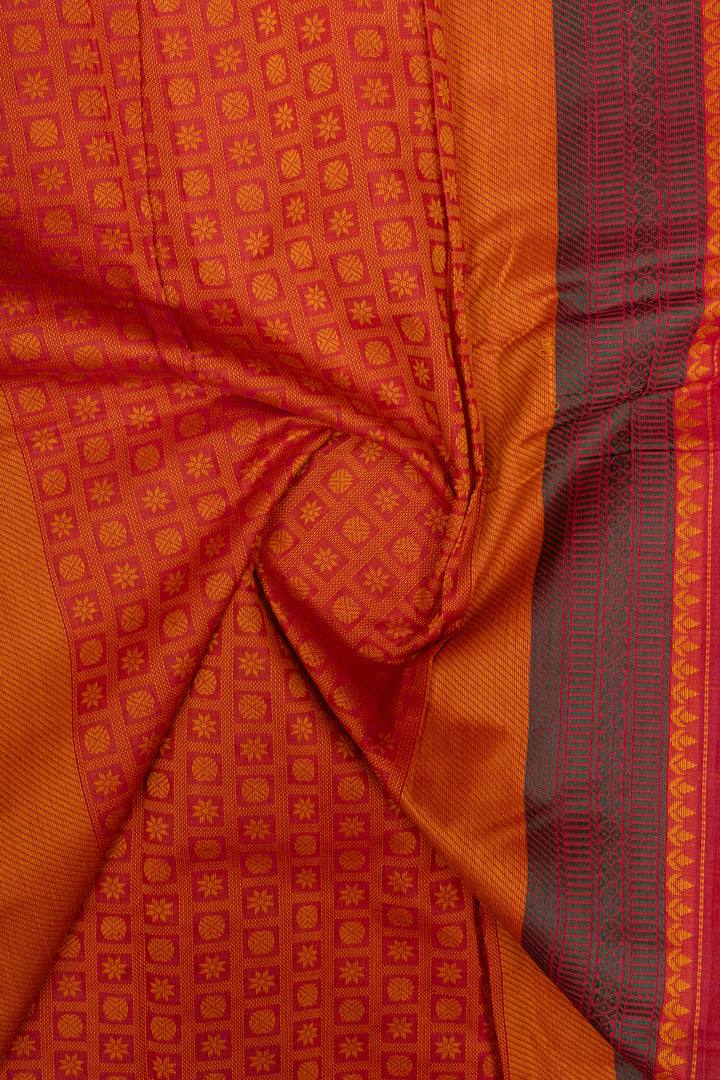 Peach thread checks pure cotton silk saree