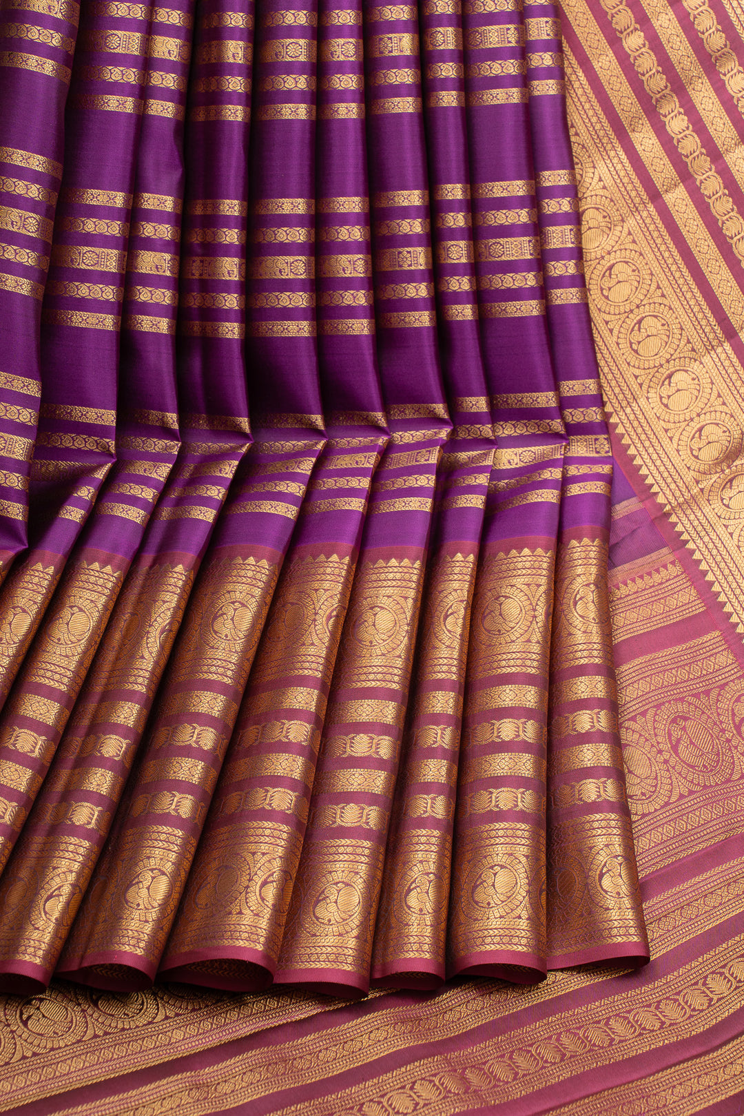 Royal purple stripes pure kanchipuram silk saree