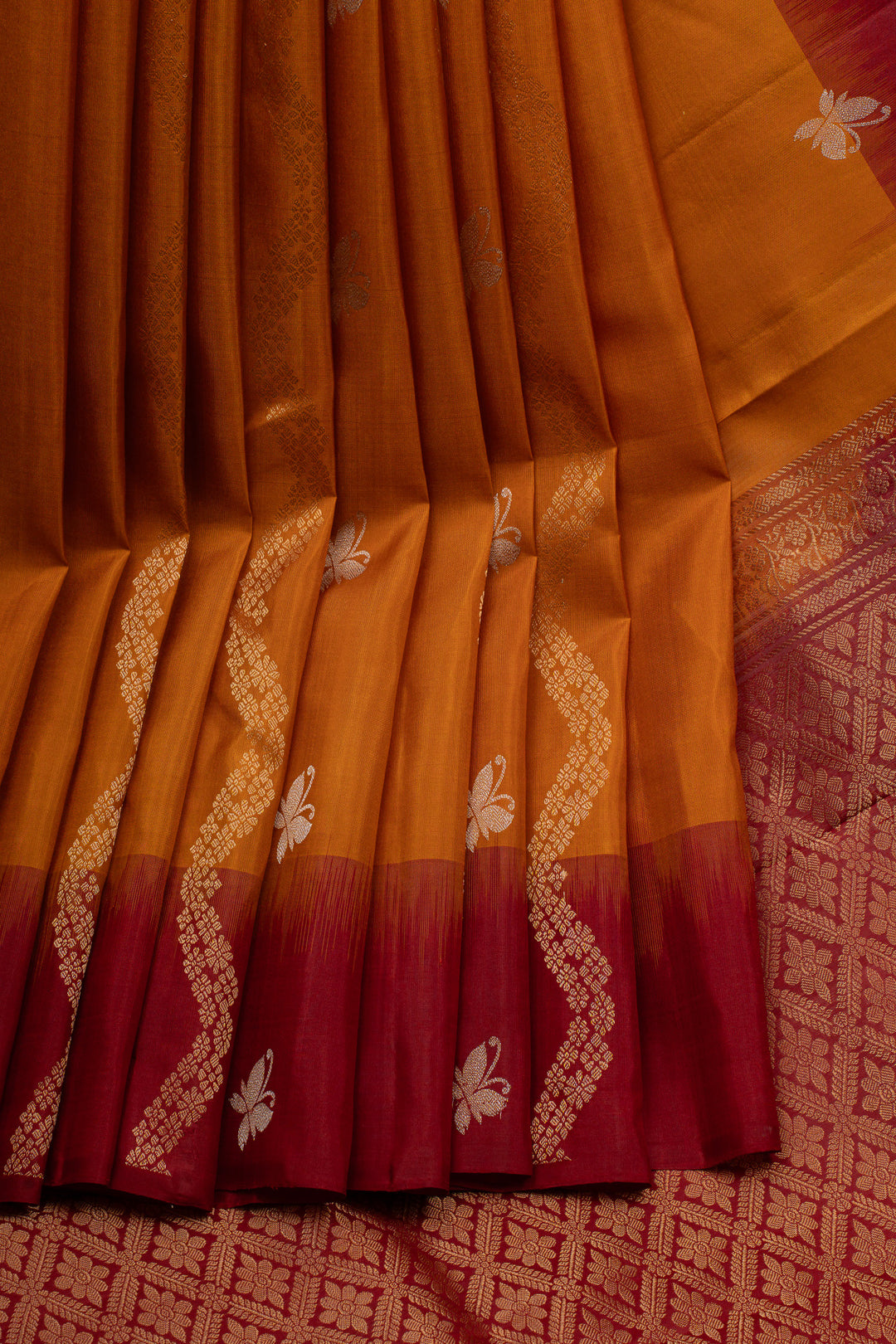 Rust orange serpenti stripes pure soft silk saree