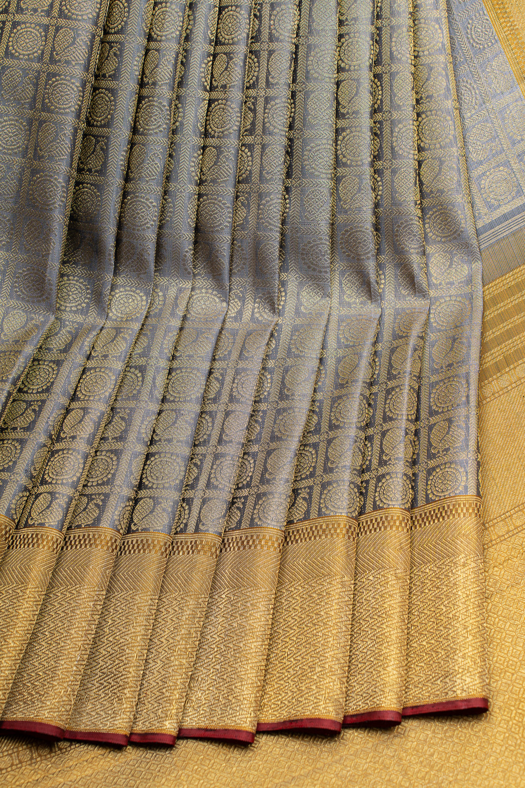 Grey and gold brocade pure Kanchipuram  silk saree