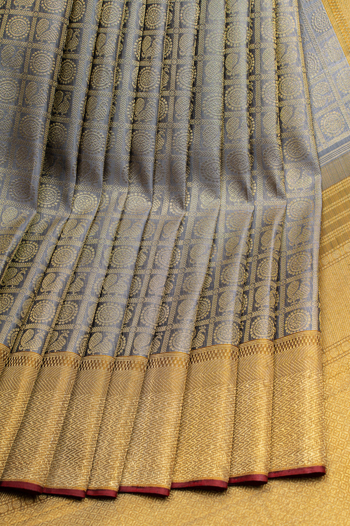 Grey and gold brocade pure Kanchipuram  silk saree