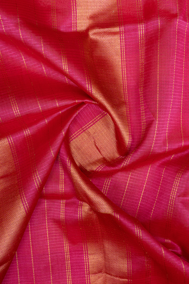 Pink and yellow checks  pure kanchipuram silk saree