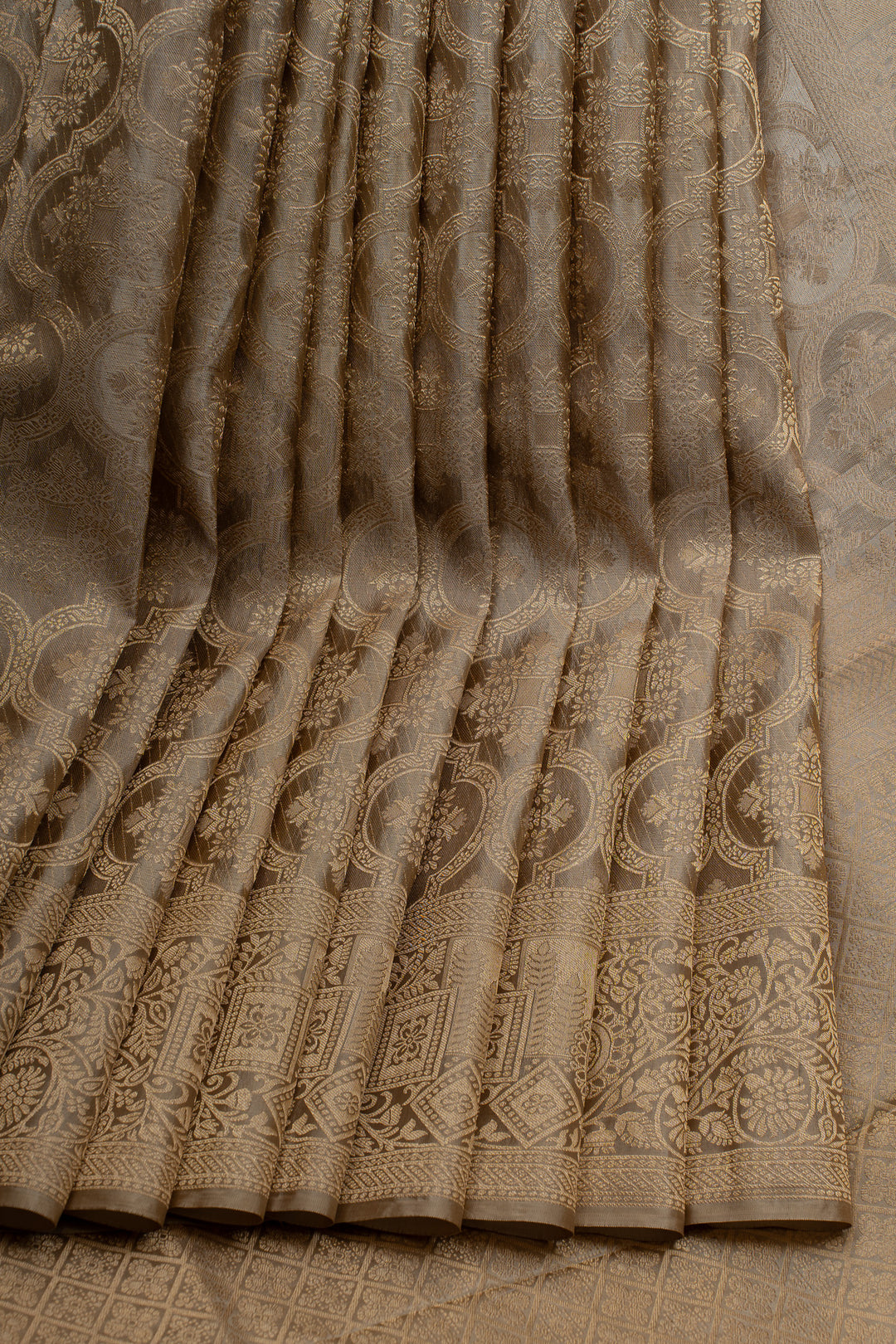 Silverish grey brocade pure Kanchipuram silk saree