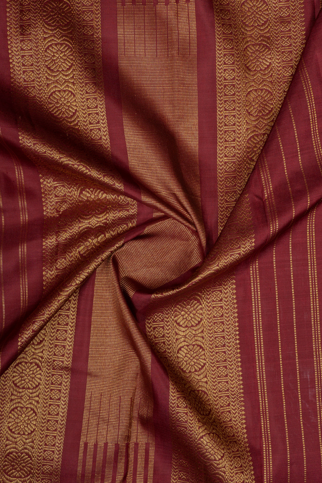 Maroon and yellow Podikattam pure kanchipuram silk saree