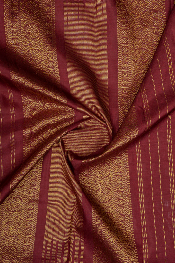 Maroon and yellow Podikattam pure kanchipuram silk saree