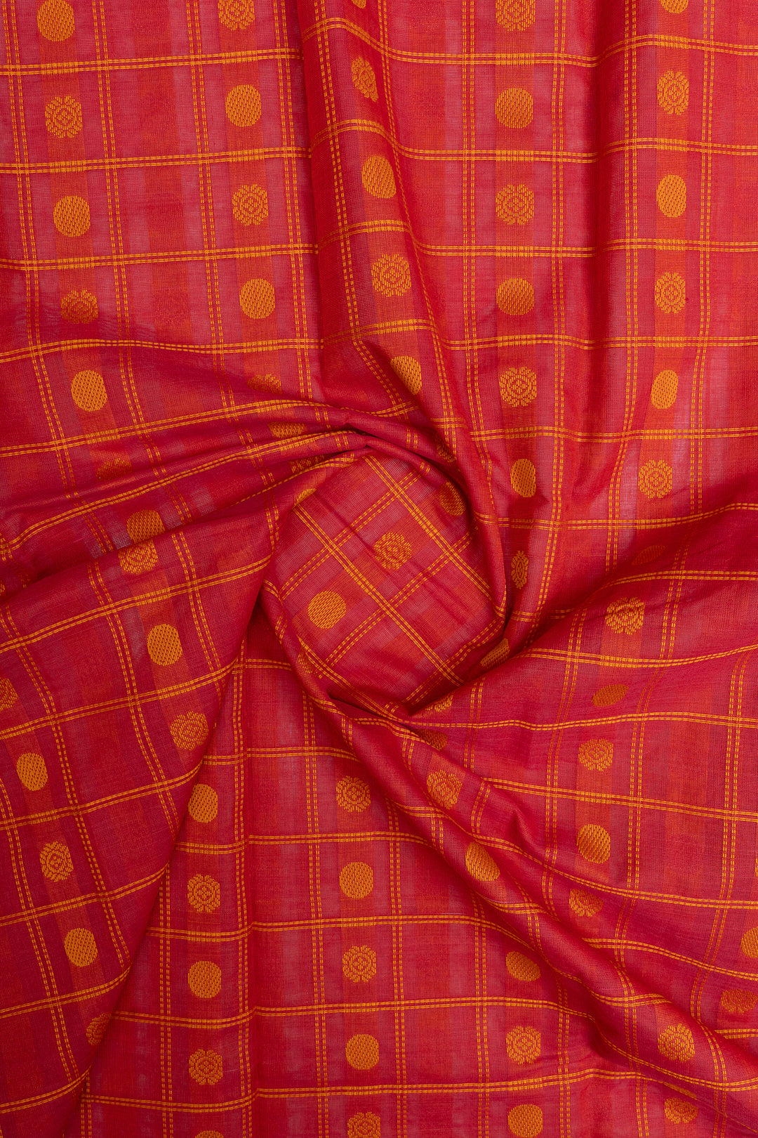 Peach thread checks pure cotton silk saree