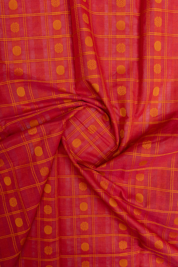 Peach thread checks pure cotton silk saree
