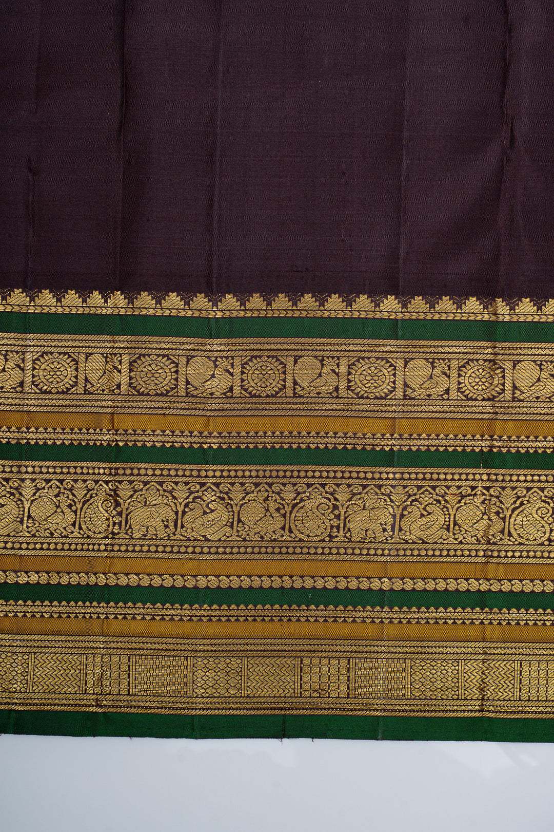 Yellow and brown varisaipettu pure kanchipuram silk saree