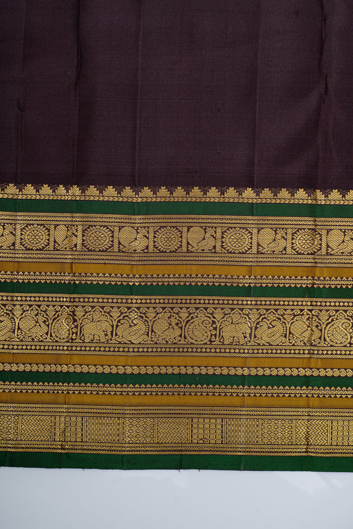 Yellow and brown varisaipettu pure kanchipuram silk saree