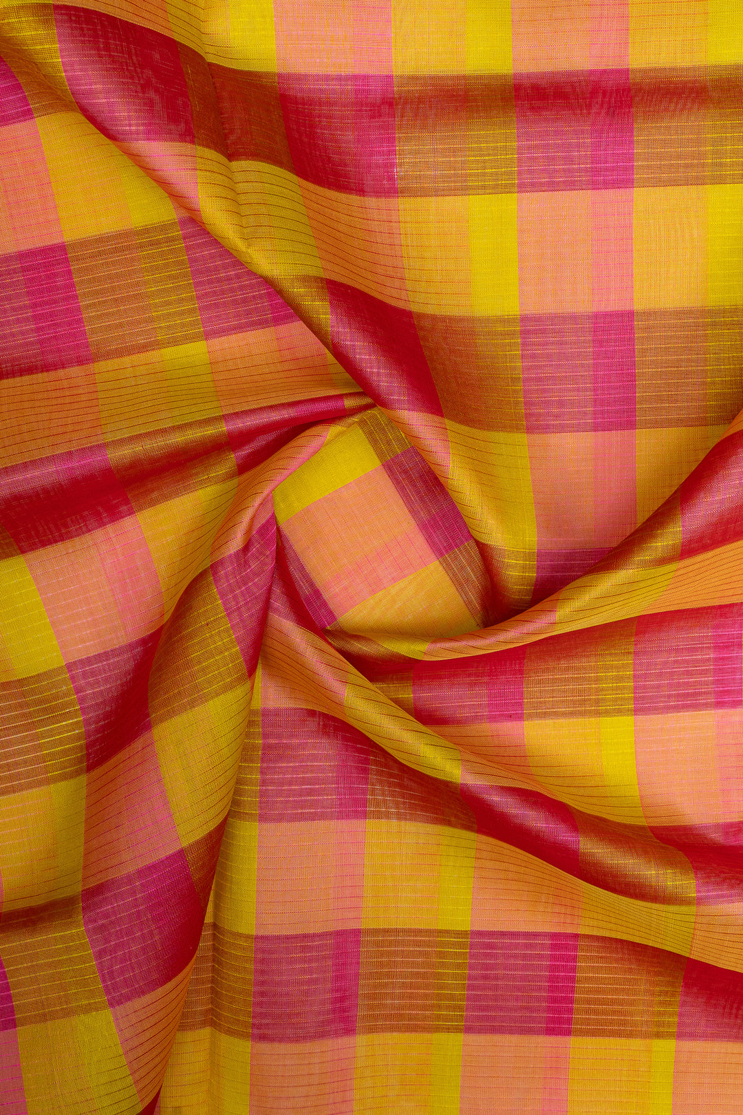 Pink and yellow checks  pure kanchipuram silk saree