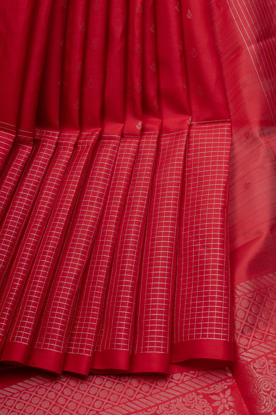 Red zari checks pure soft silk saree