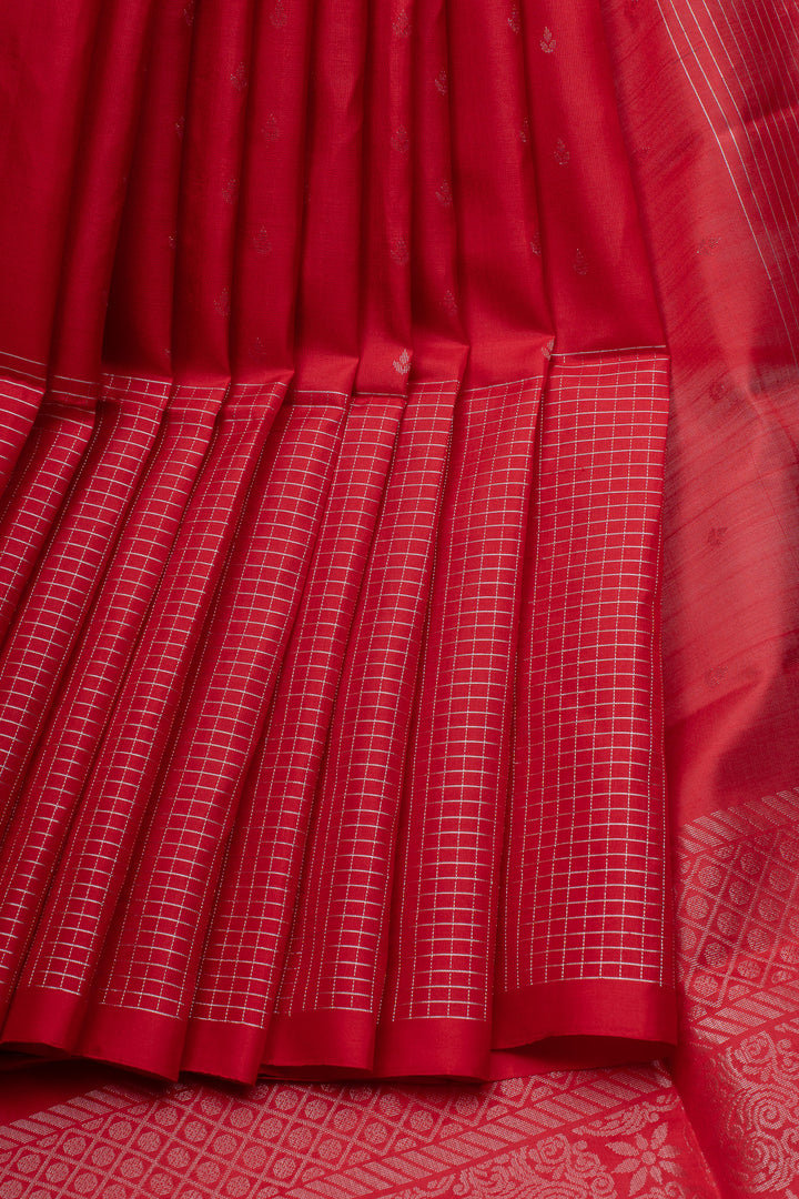 Red zari checks pure soft silk saree