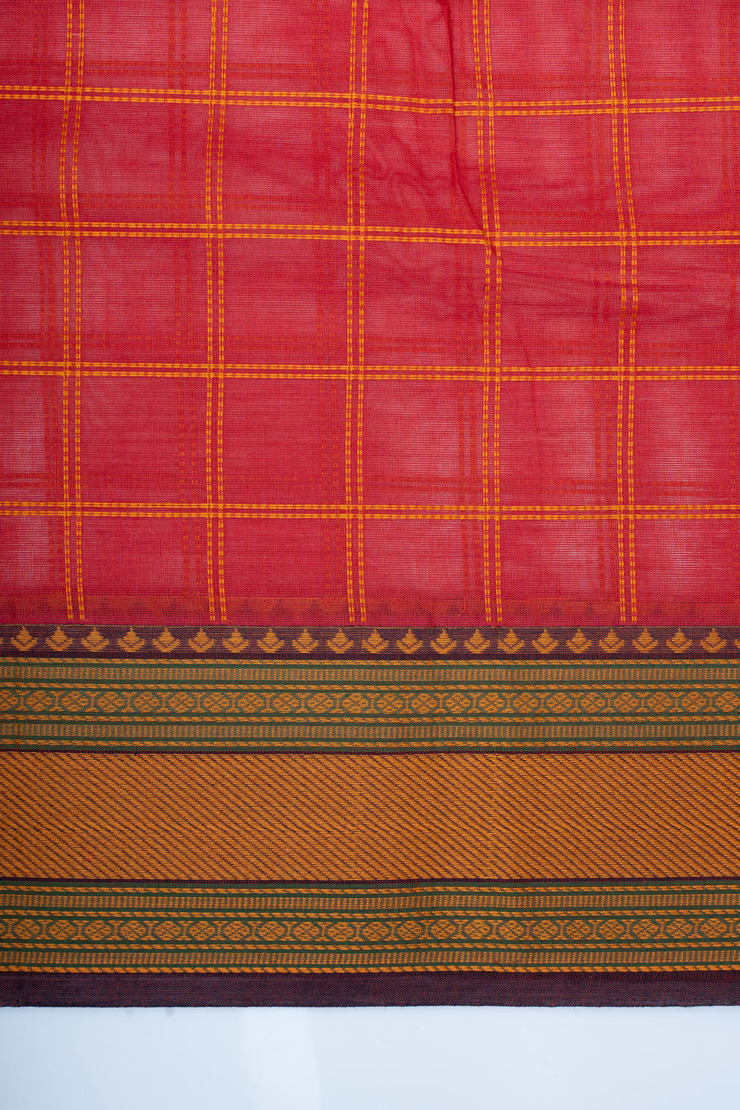 Peach thread checks pure cotton silk saree