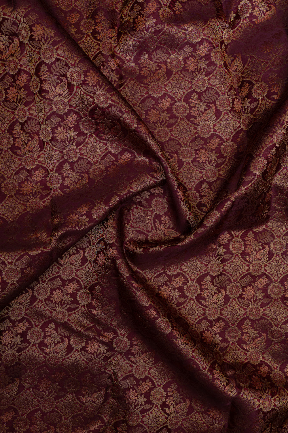 Burgundy floral brocade pure Kanchipuram silk saree