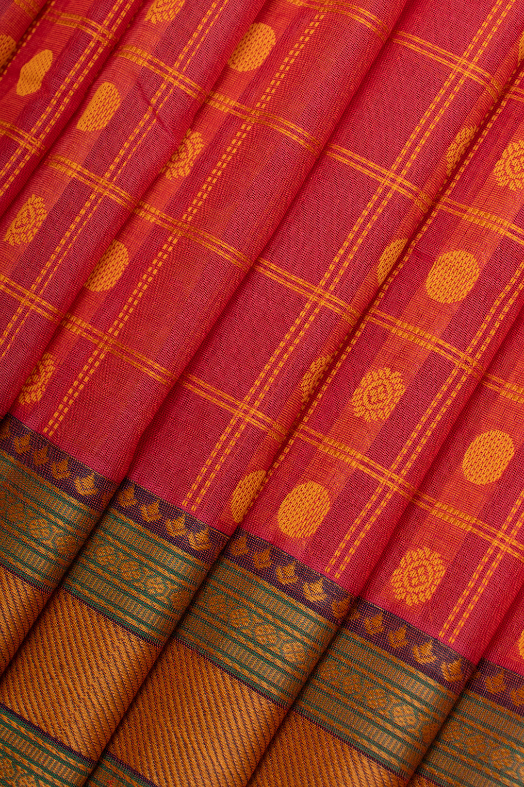 Peach thread checks pure cotton silk saree