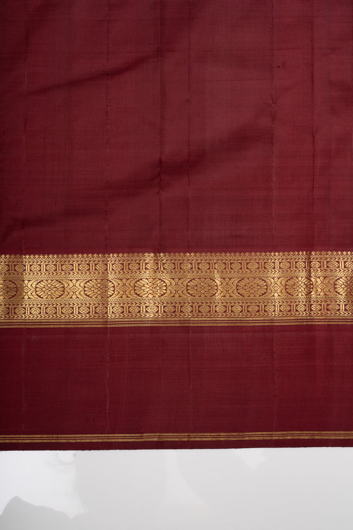 Maroon and yellow Podikattam pure kanchipuram silk saree
