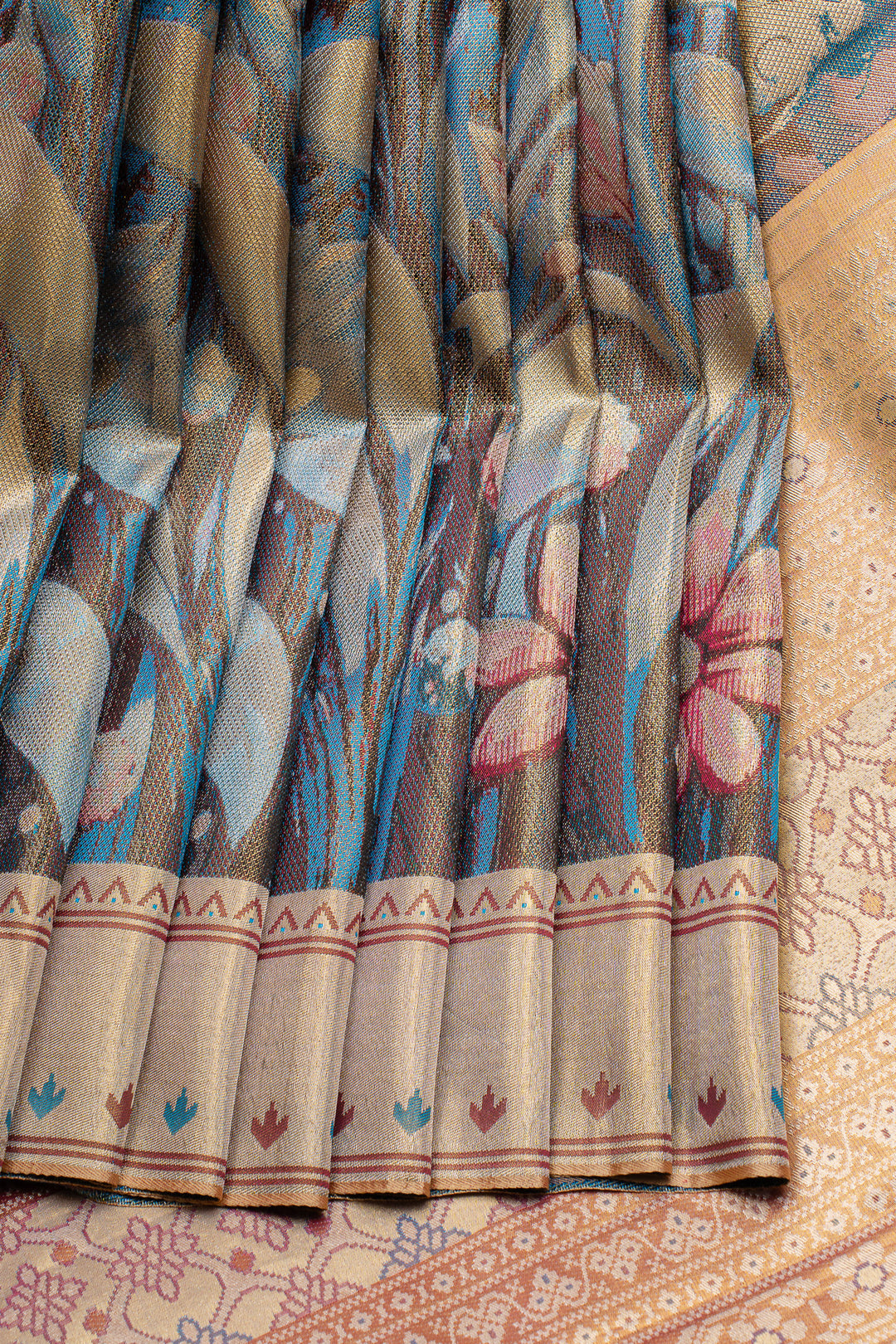 Blue tissue pure designer kanchipuram silk saree