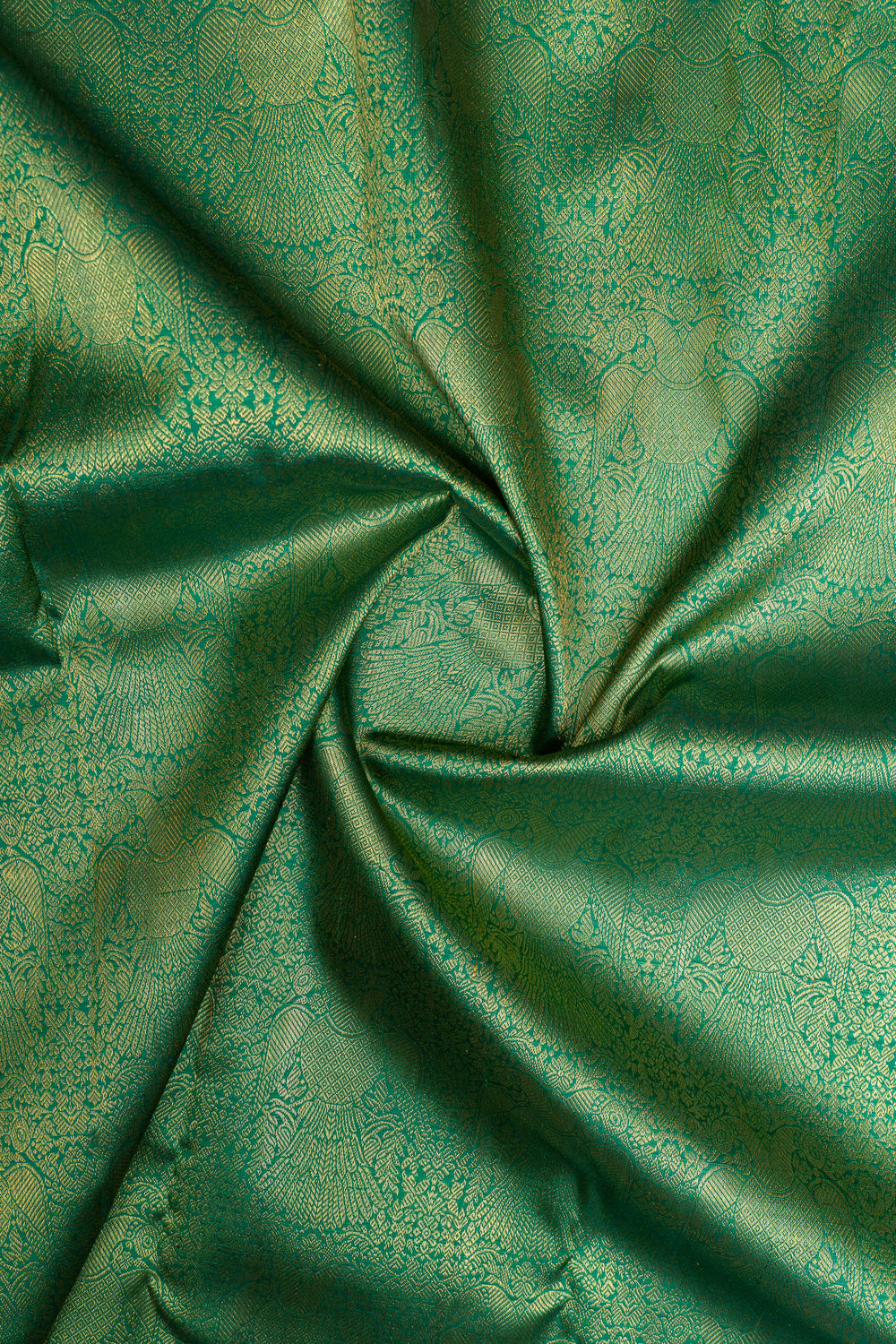 Green and ivory iruthalaipakshi brocade pure Kanchipuram silk saree