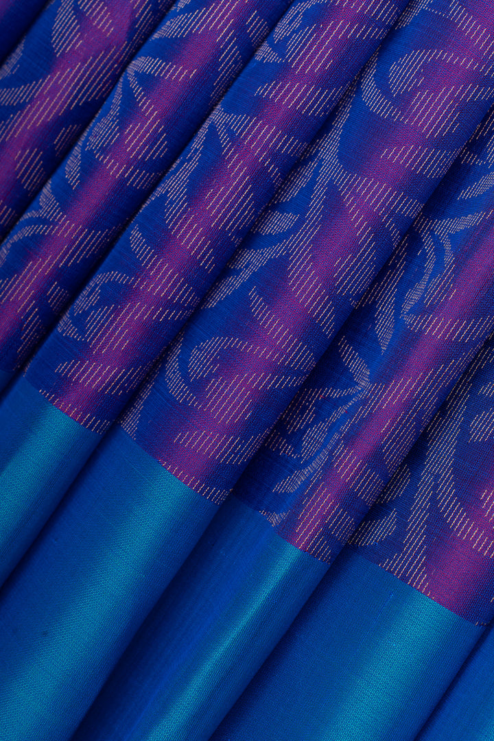 Purple and blue brocade pure soft silk saree