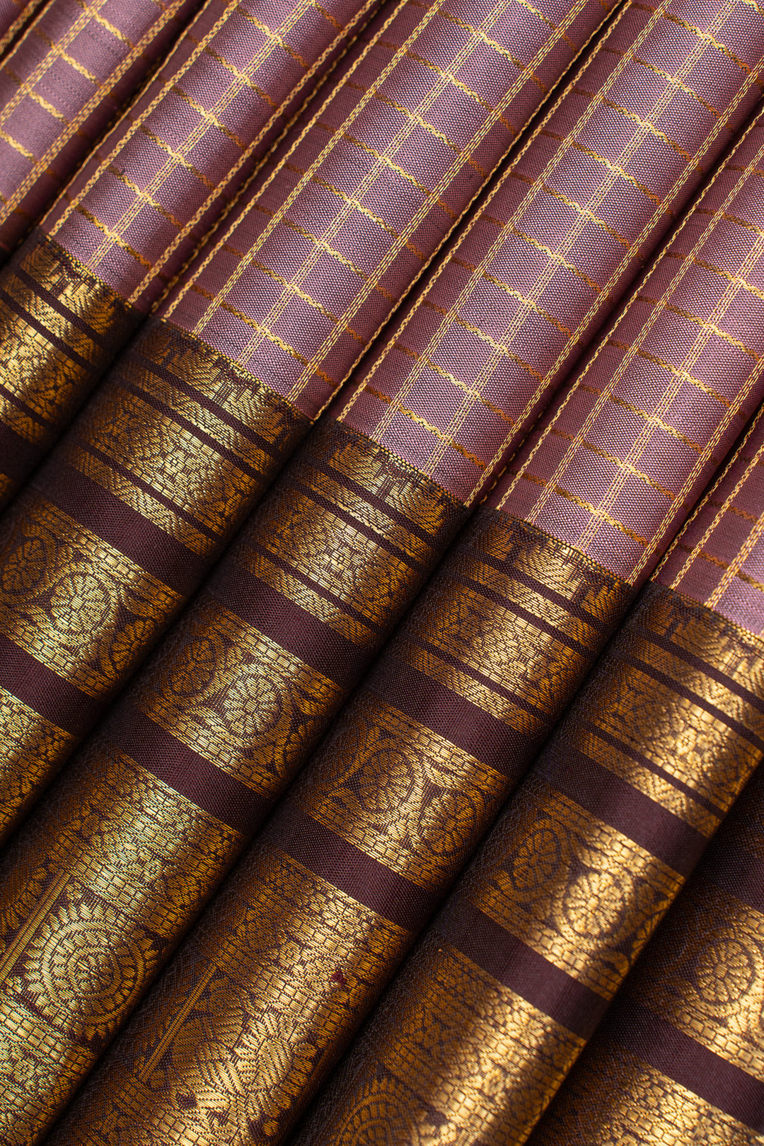 Mauve zari checks pure kanchipuram silk saree