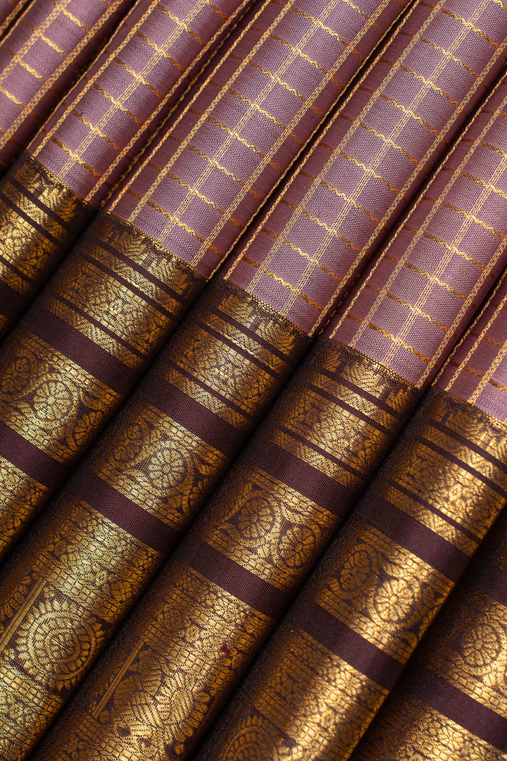 Mauve zari checks pure kanchipuram silk saree