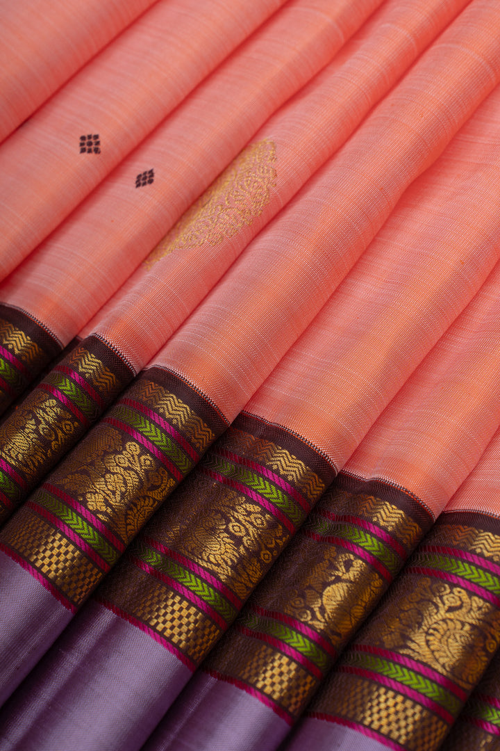 Peach ans mauve rettai pettu pure kanchipuram Silk saree