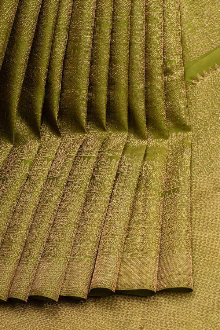 Mehandi green brocade pure kanchipuram silk saree