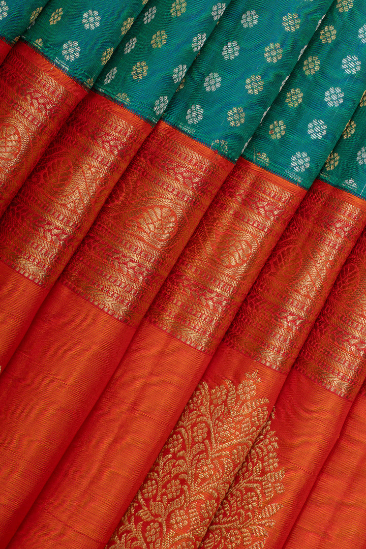Peacock blue Lakshabuttis vintage pure kanchipuram silk saree