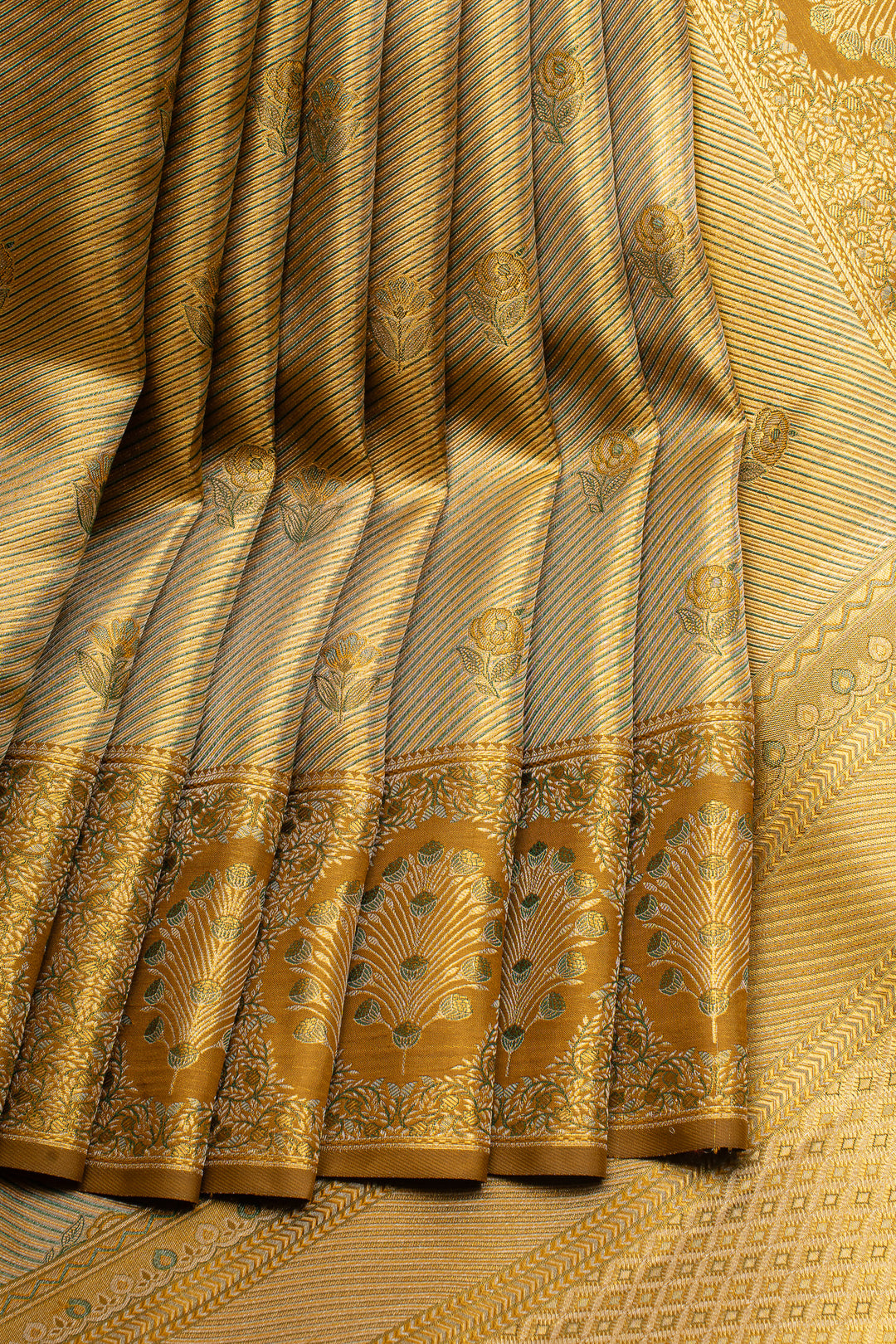 Gold stripes minakari tissue pure kanchipuram silk saree