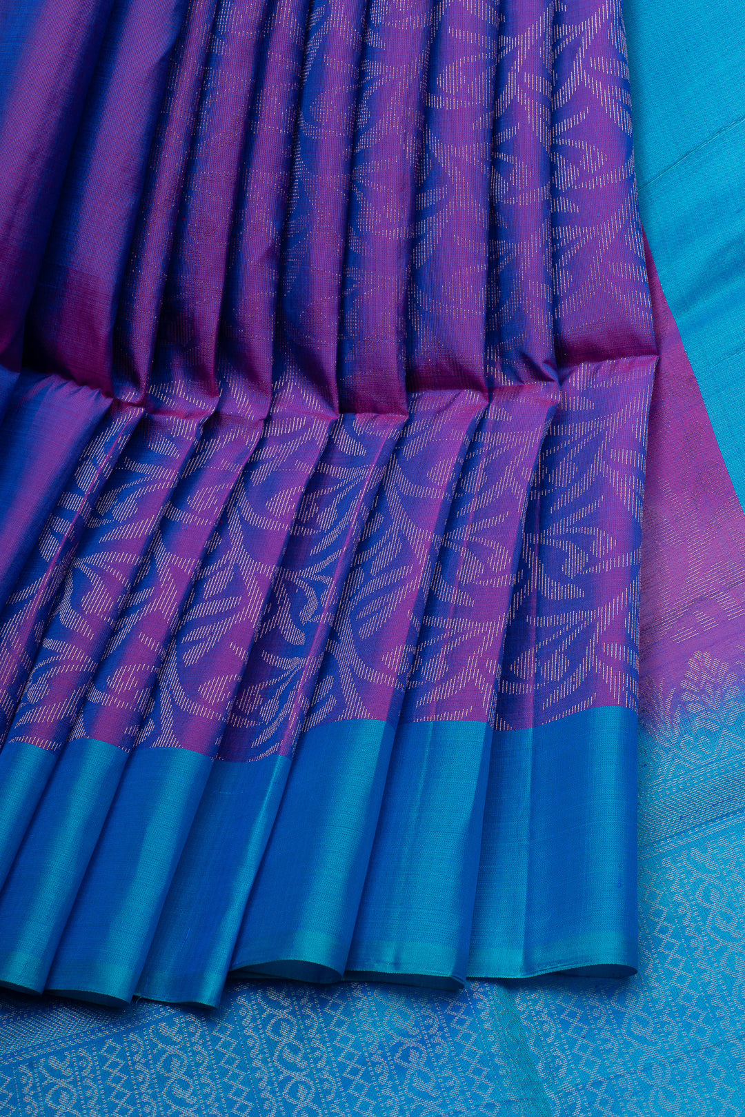 Purple and blue brocade pure soft silk saree