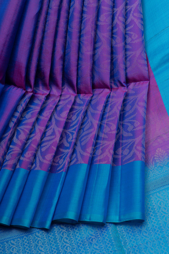Purple and blue brocade pure soft silk saree