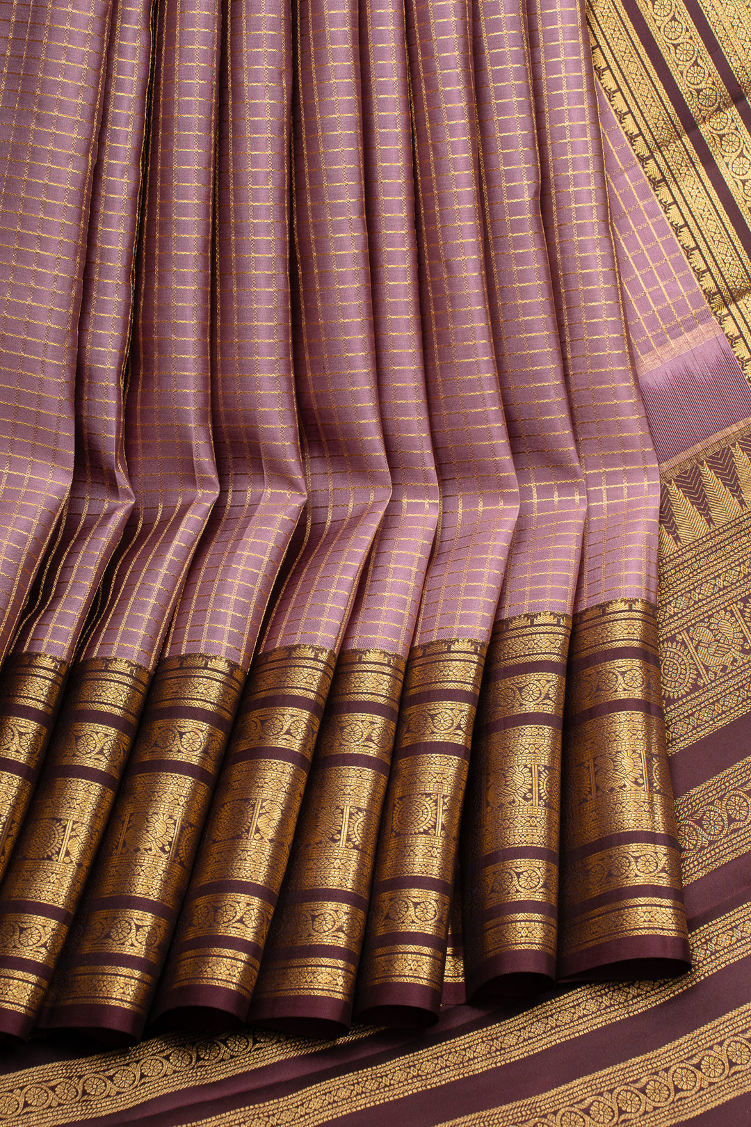 Mauve zari checks pure kanchipuram silk saree