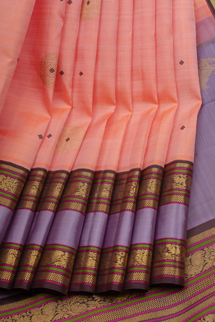 Peach ans mauve rettai pettu pure kanchipuram Silk saree