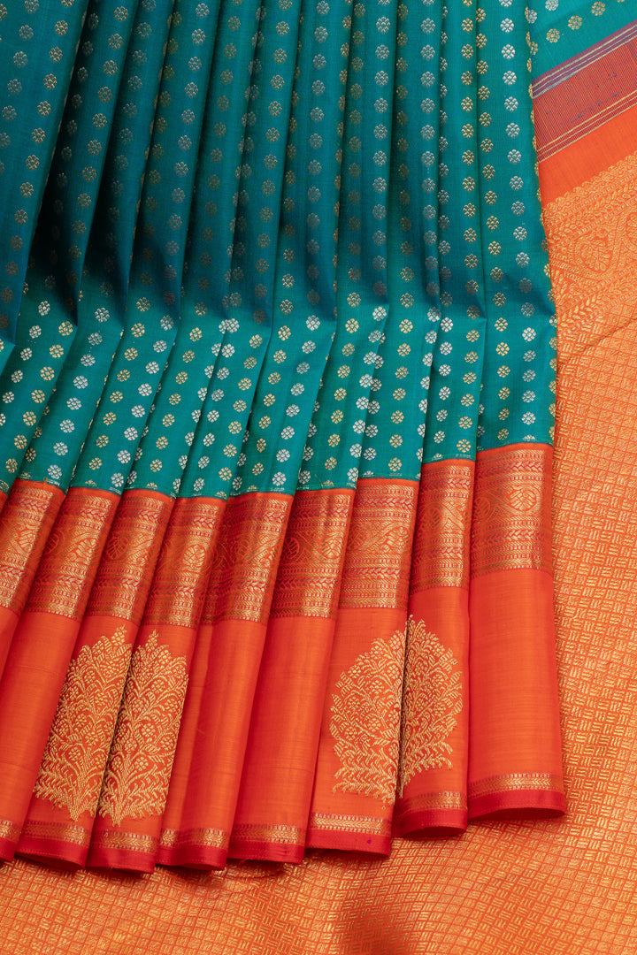 Peacock blue Lakshabuttis vintage pure kanchipuram silk saree