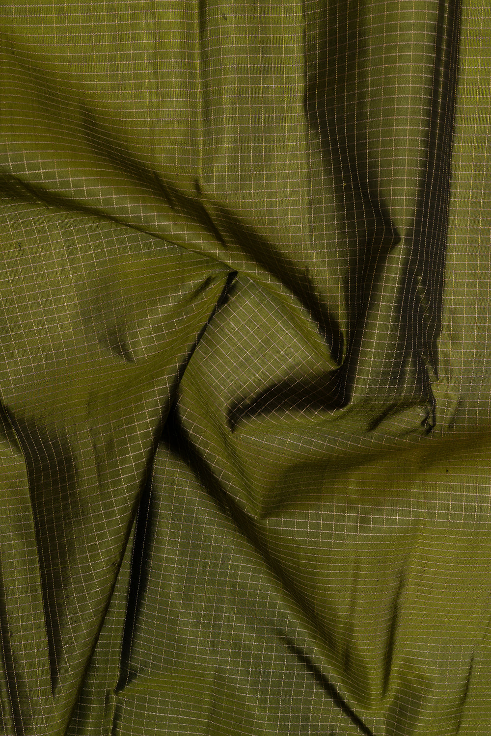 Mehandi green zari checks pure Kanchipuram silk saree