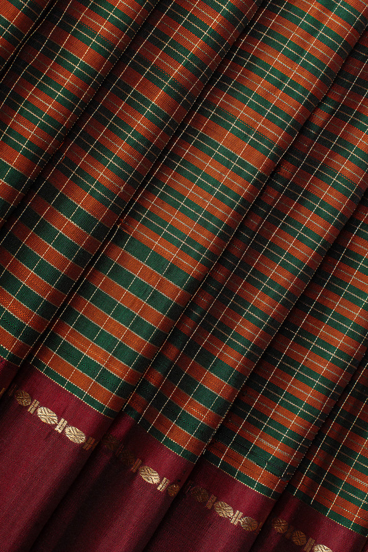 Maroon vintage checks pure kanchipuram silk saree