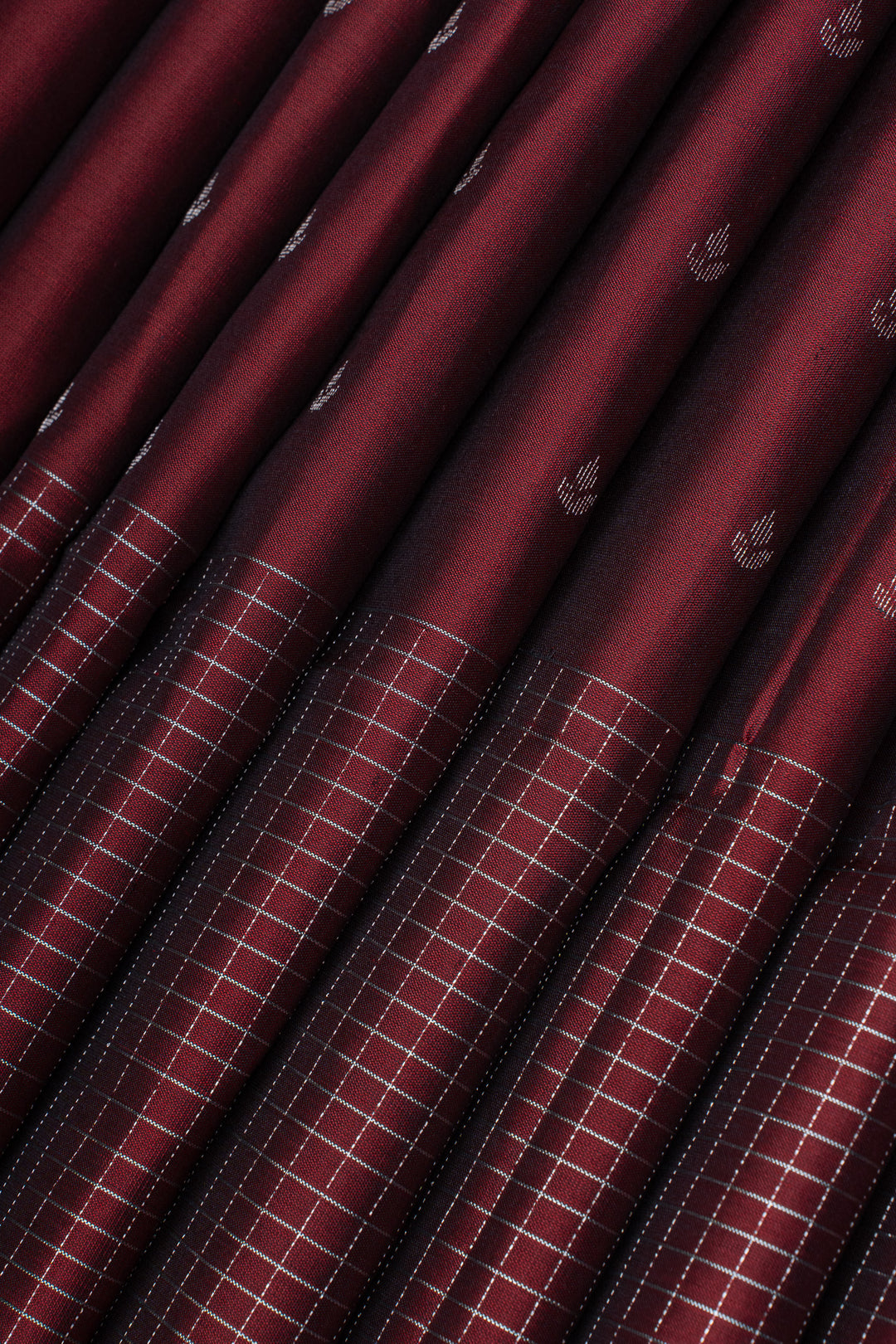 Maroon zari checks pure soft silk saree
