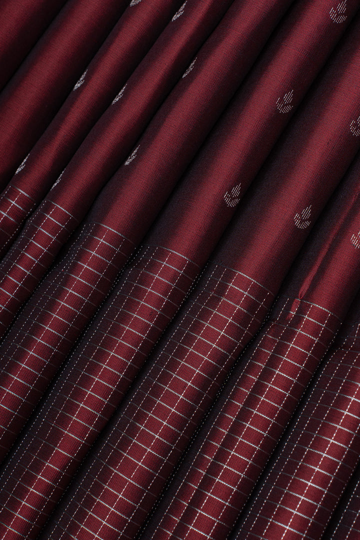 Maroon zari checks pure soft silk saree