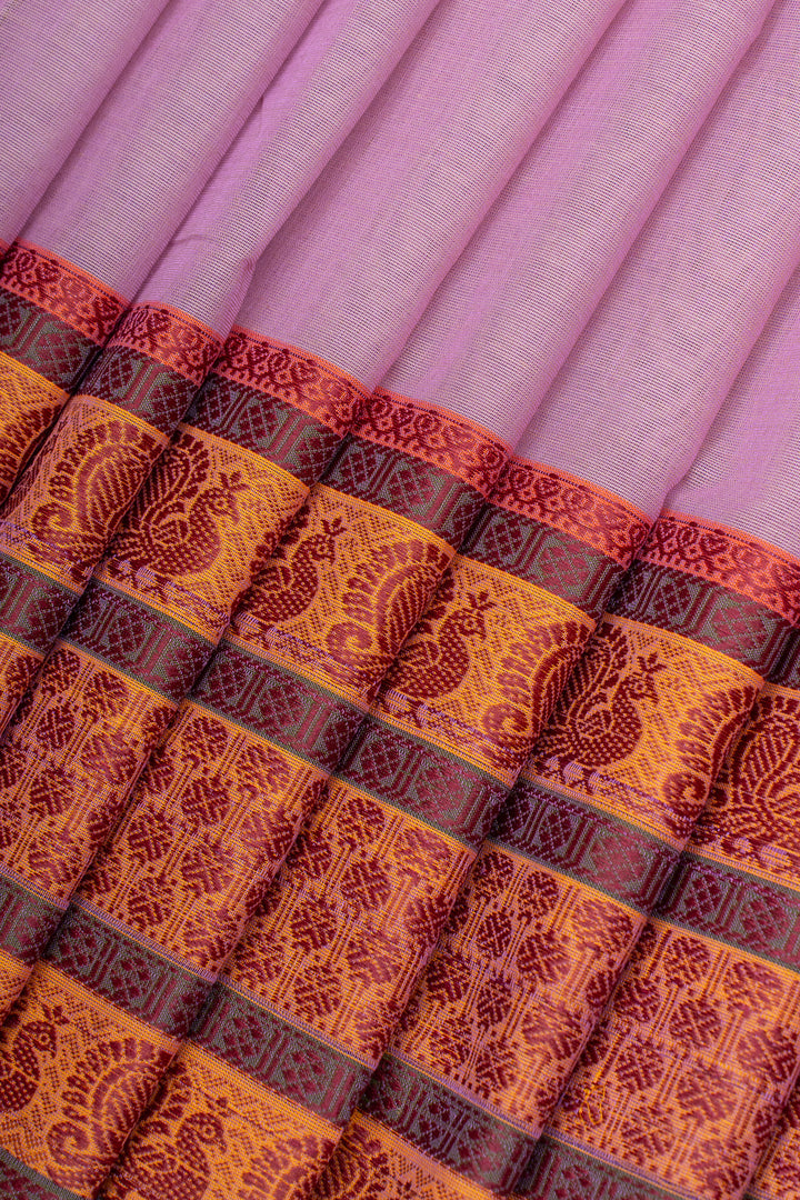 Lilac traditional  pure cotton silk saree