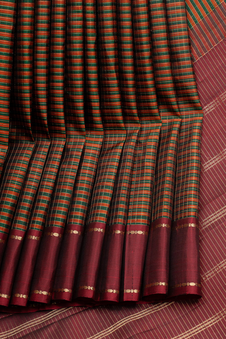 Maroon vintage checks pure kanchipuram silk saree