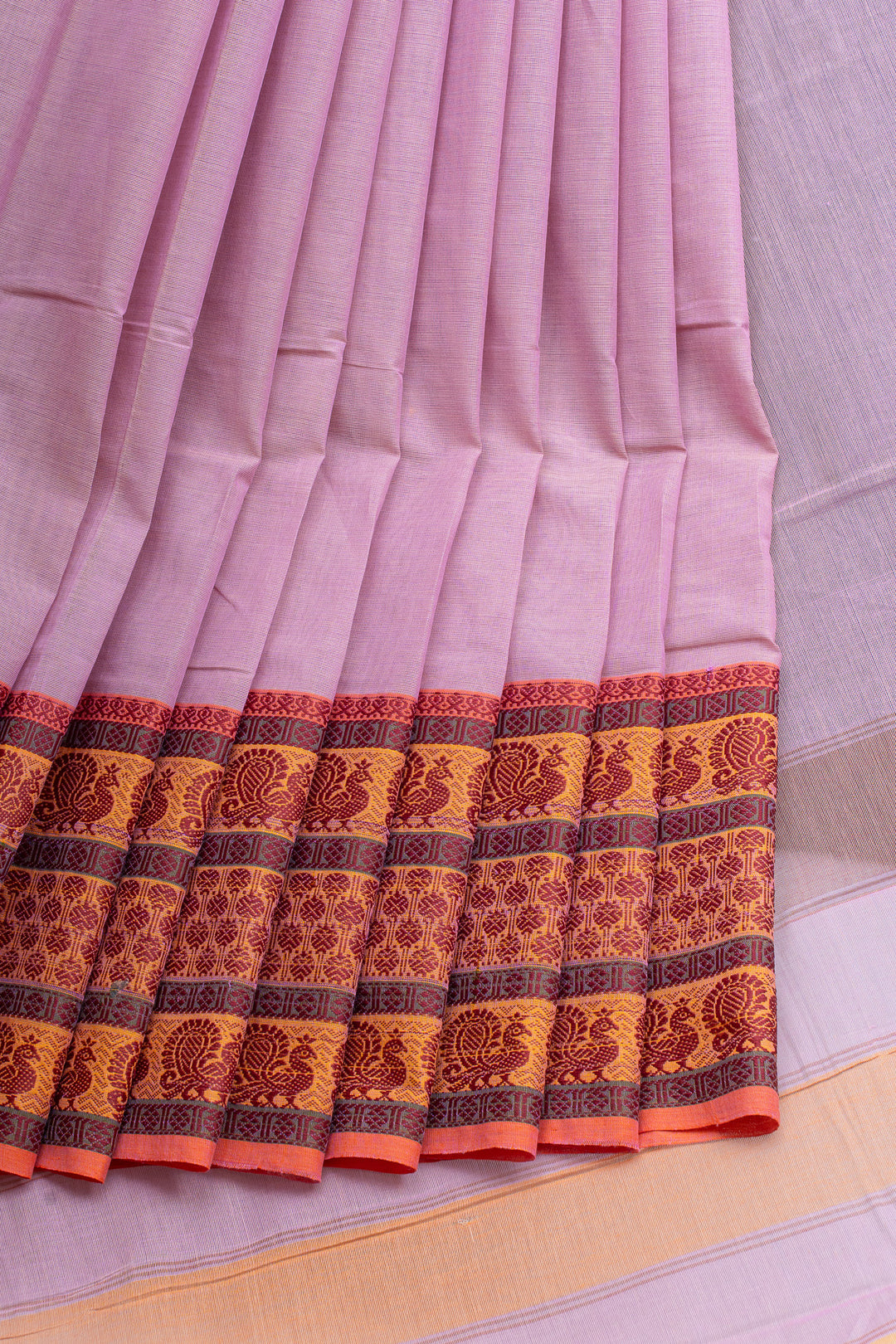 Lilac traditional  pure cotton silk saree