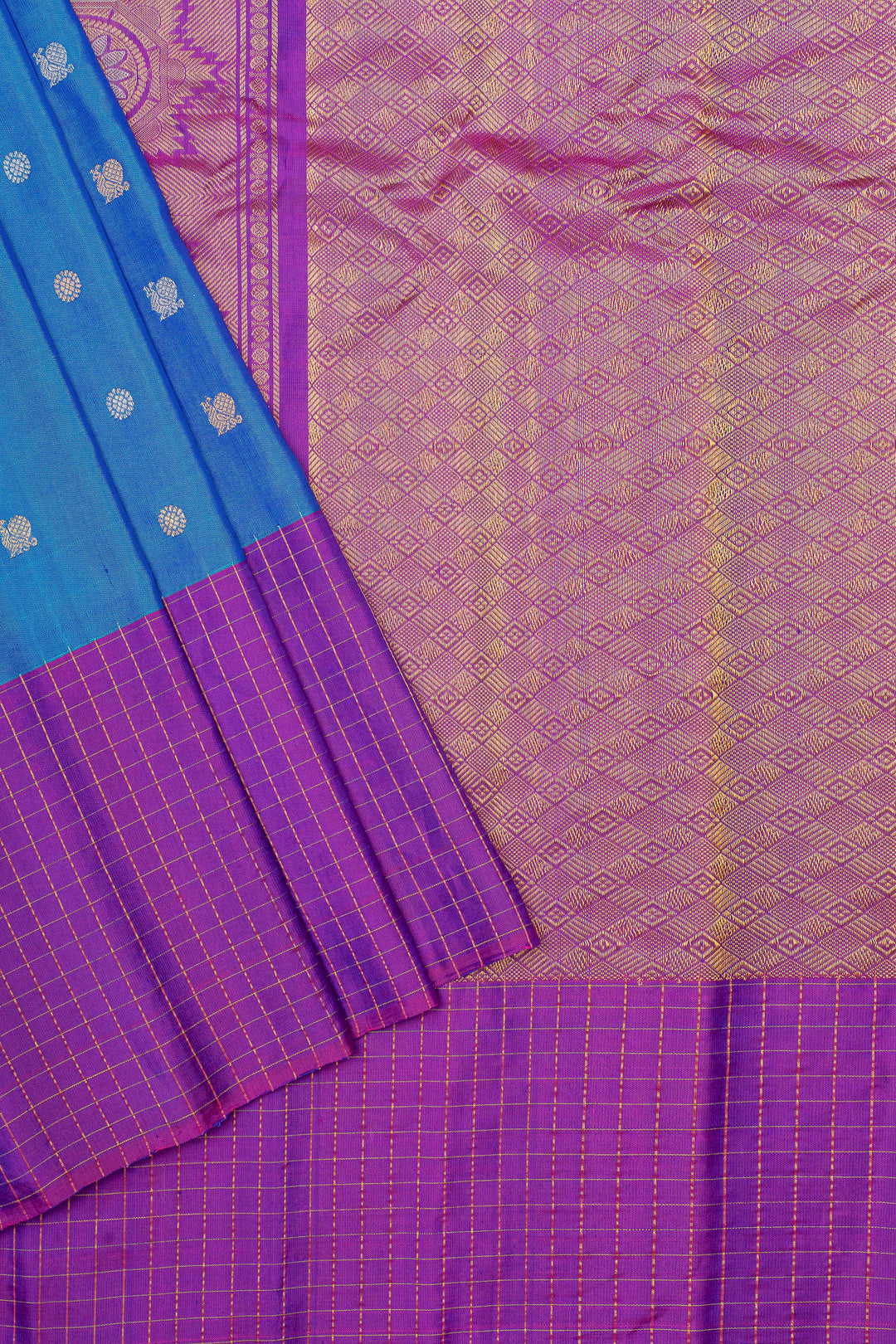 Peacock blue and purple pure Gadwal silk saree