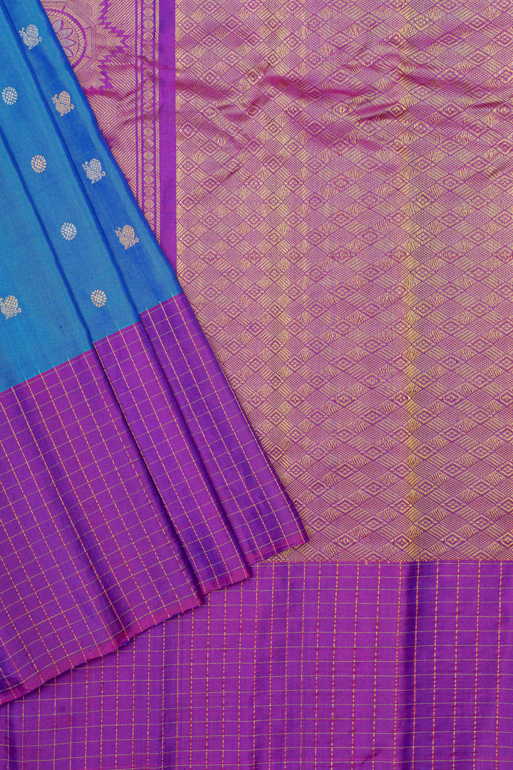 Peacock blue and purple pure Gadwal silk saree