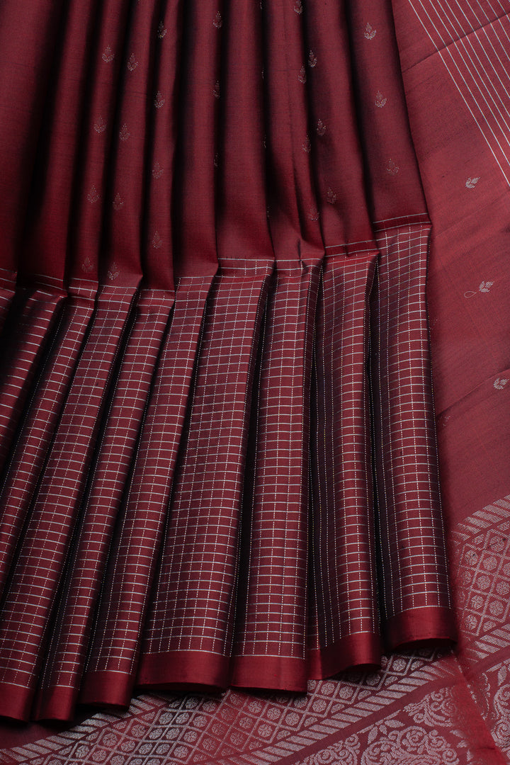 Maroon zari checks pure soft silk saree