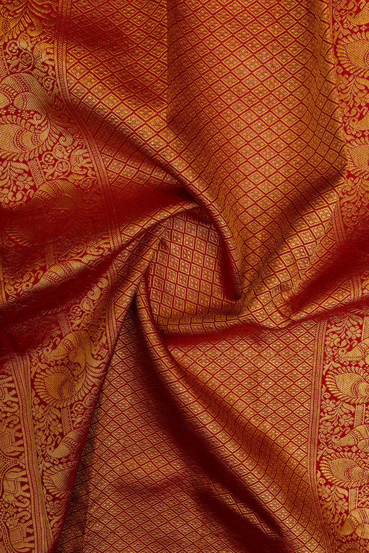 Peacock blue and red stripes pure kanchipuram silk saree