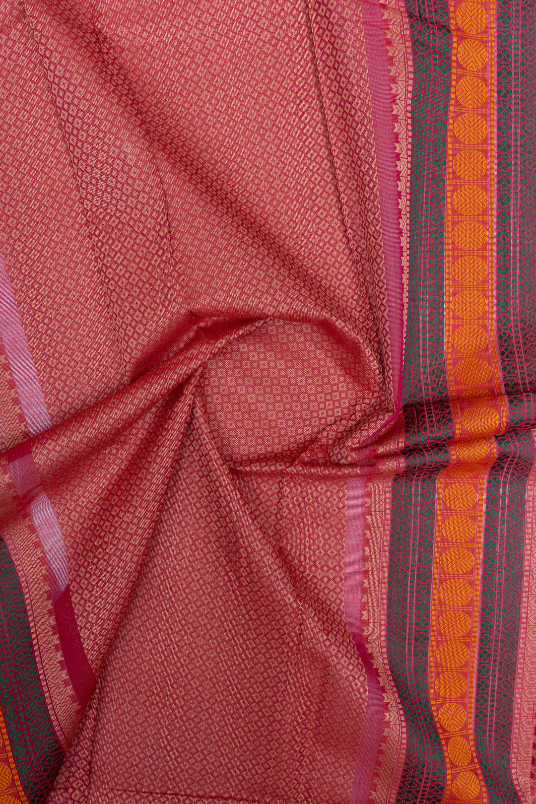 Reddish pink traditional pure cotton silk saree