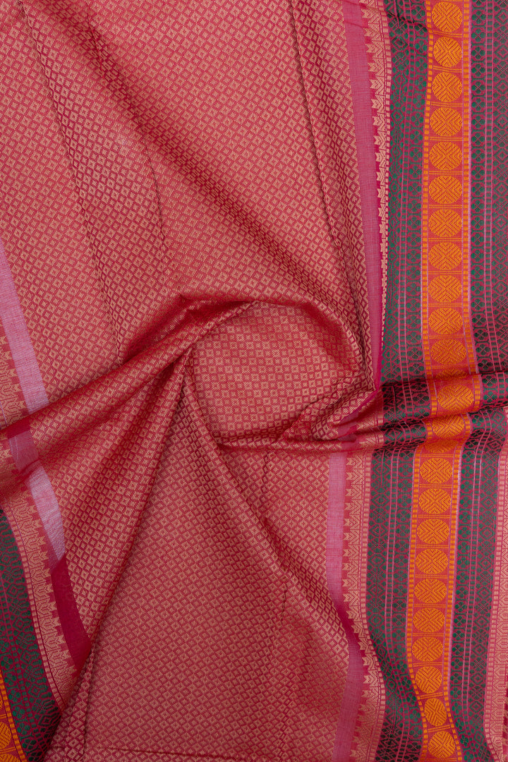 Reddish pink traditional pure cotton silk saree