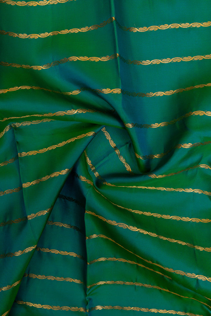 Peacock blue and red stripes pure kanchipuram silk saree